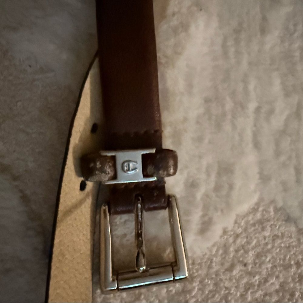 Etienne Aigner Brown Leather Belt with Silver Buckle